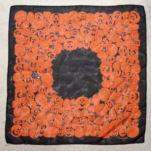 Vintage Liz Claiborne Halloween Jack-o-Lantern Pumpkins 20" x 20" Sheer Scarf